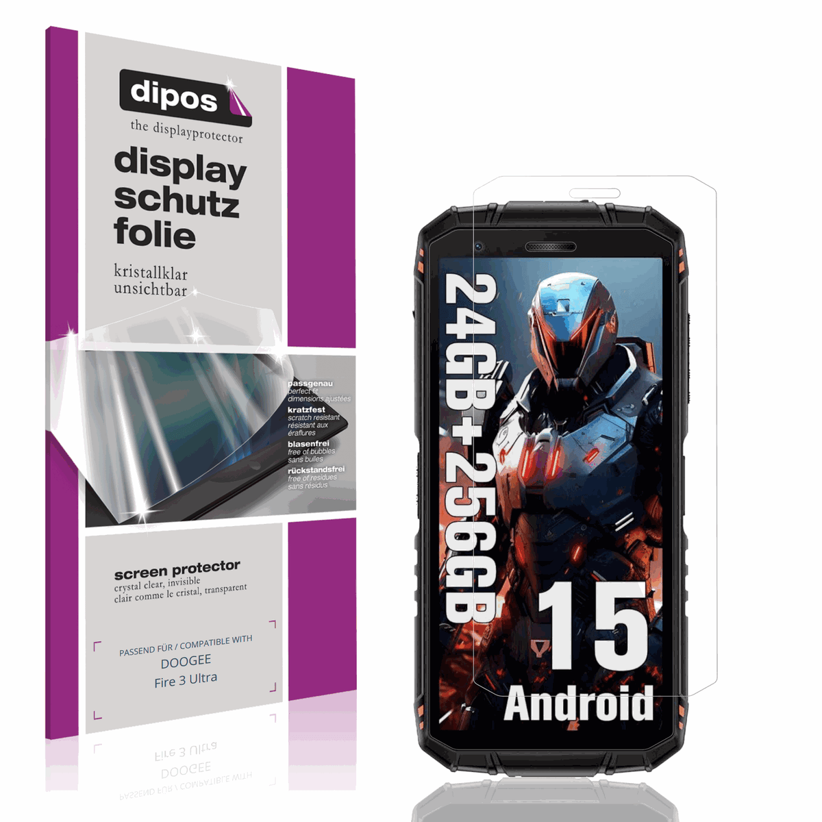 Klare Displayschutzfolie von dipos passend für DOOGEE Fire 3 Ultra, präziser Zuschnitt und blasenfrei montiert