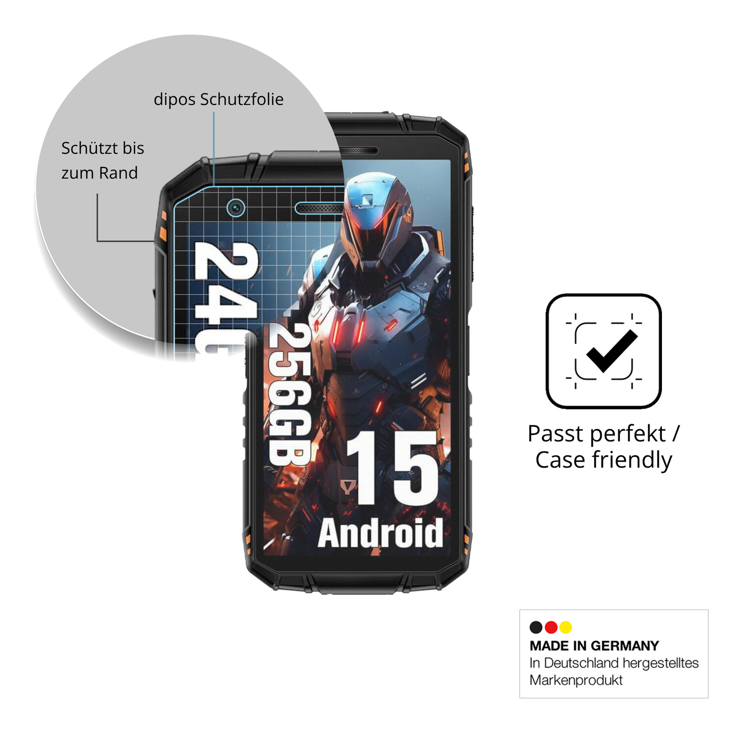 Schutzglasfolie mit optimaler Passform, zur Verwendung mit Hüllen geeignet