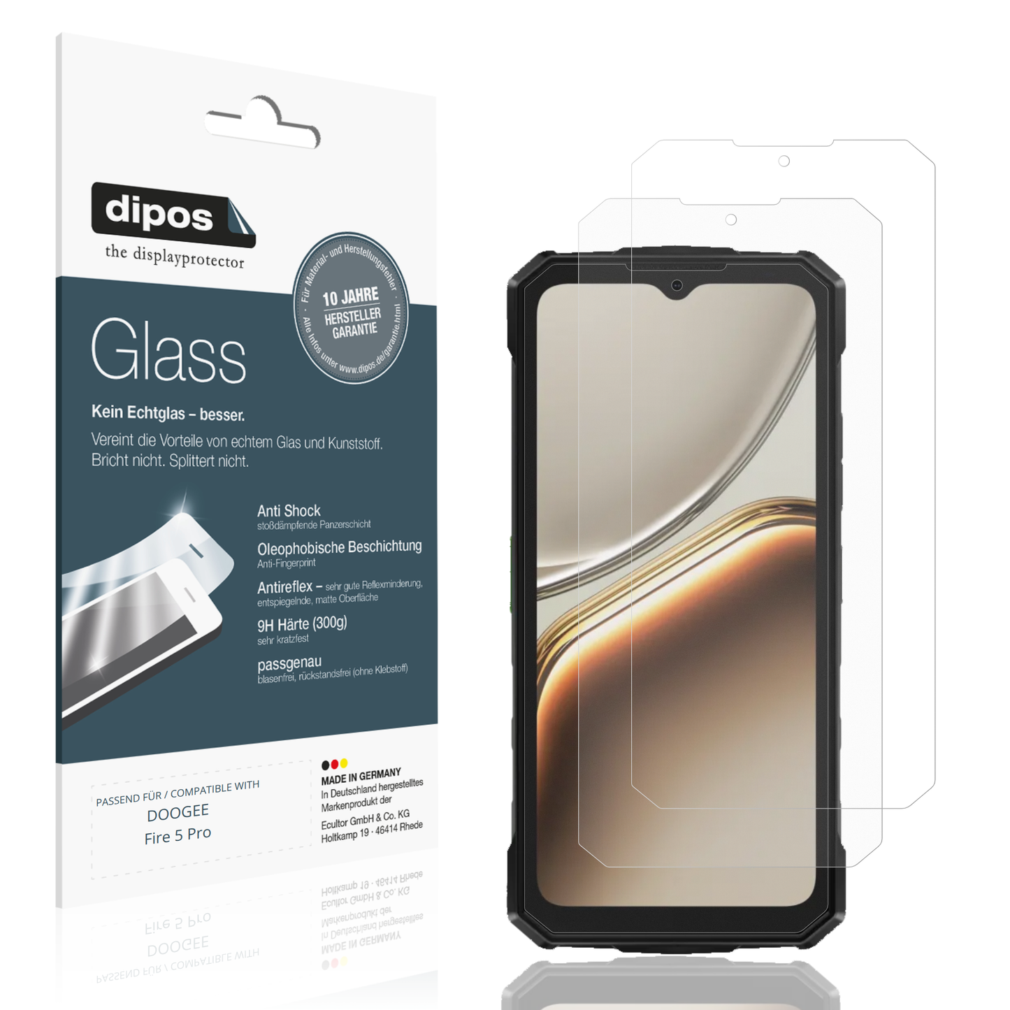 Matte Displayschutzfolie von dipos passend für DOOGEE Fire 5 Pro, 9H kratzfest und blasenfrei montiert