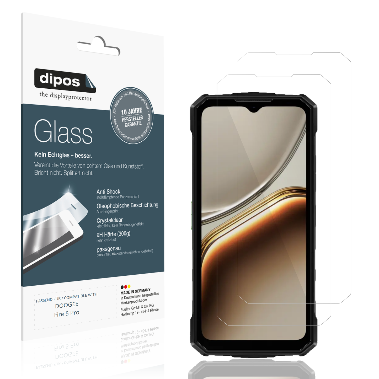 Klare Displayschutzfolie von dipos passend für DOOGEE Fire 5 Pro, 9H kratzfest und blasenfrei montiert