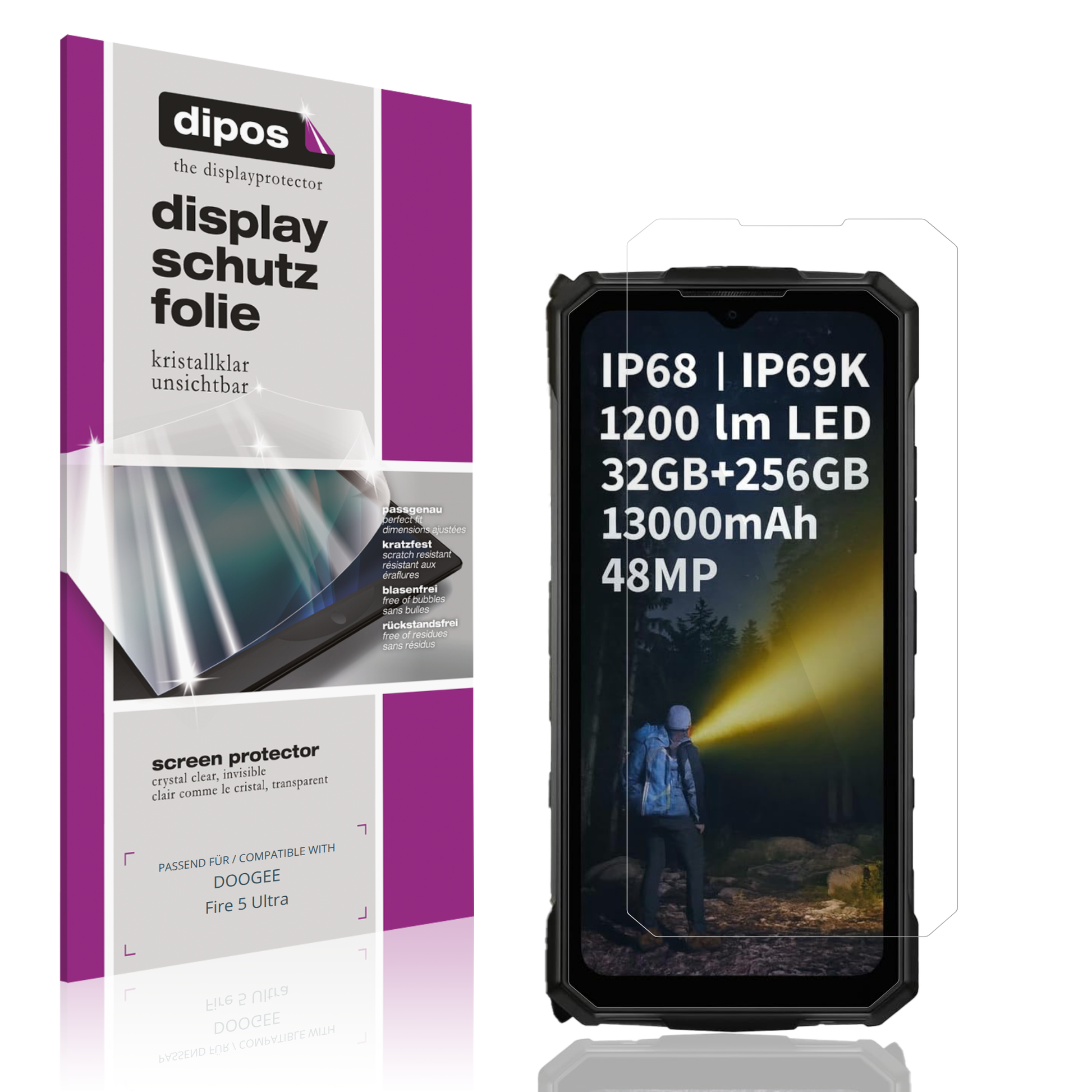 Klare Displayschutzfolie von dipos passend für DOOGEE Fire 5 Ultra, präziser Zuschnitt und blasenfrei montiert