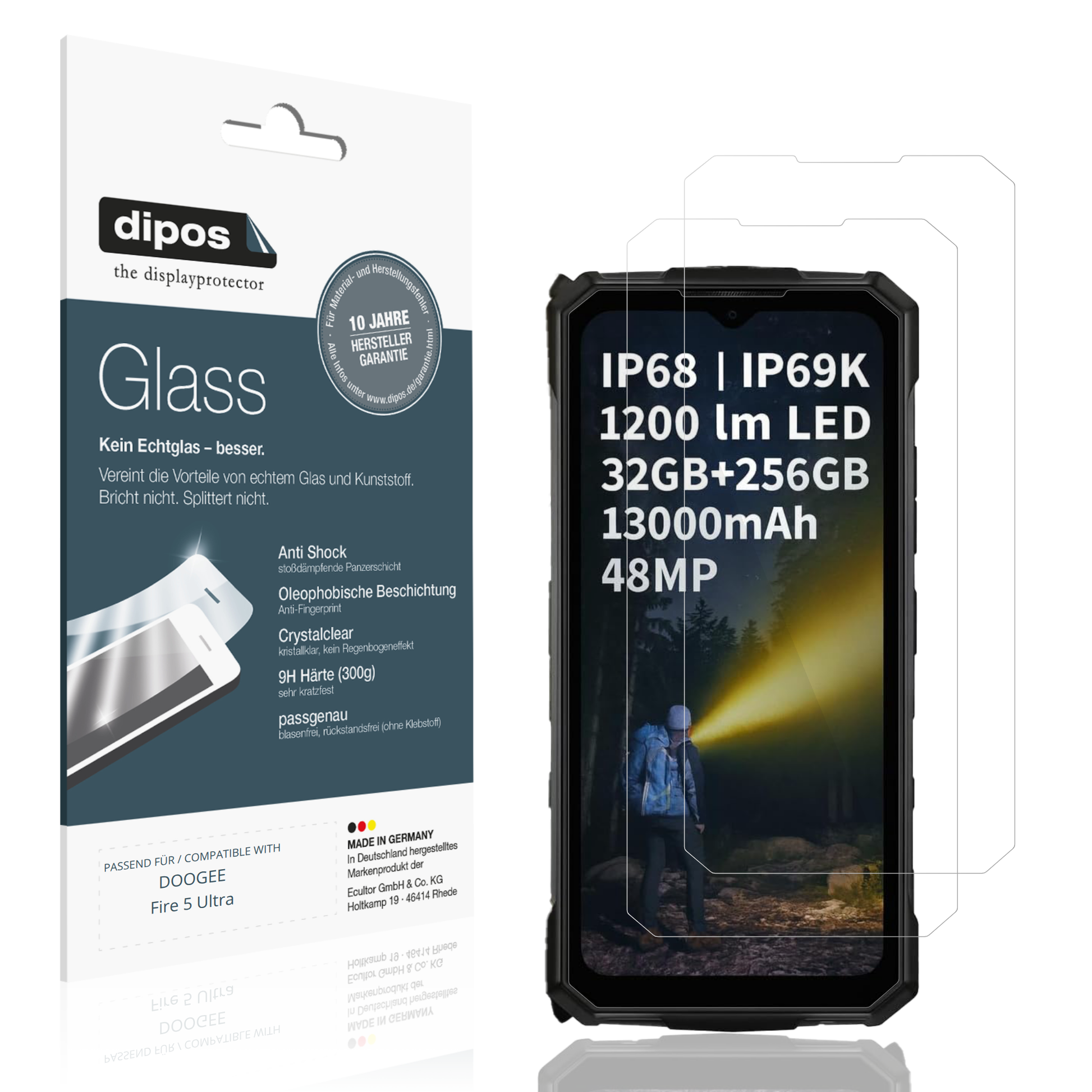 Klare Displayschutzfolie von dipos passend für DOOGEE Fire 5 Ultra, 9H kratzfest und blasenfrei montiert