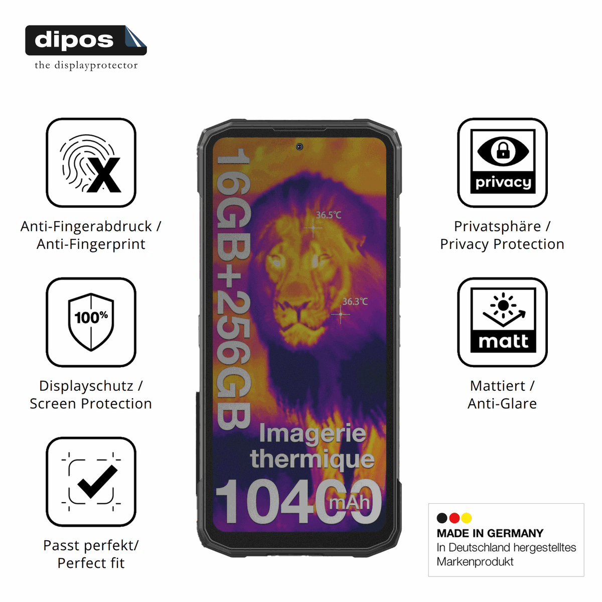 Privatsphäre-Schutz durch Sichtschutz-Folie passend zugeschnitten für DOOGEE Fire 6