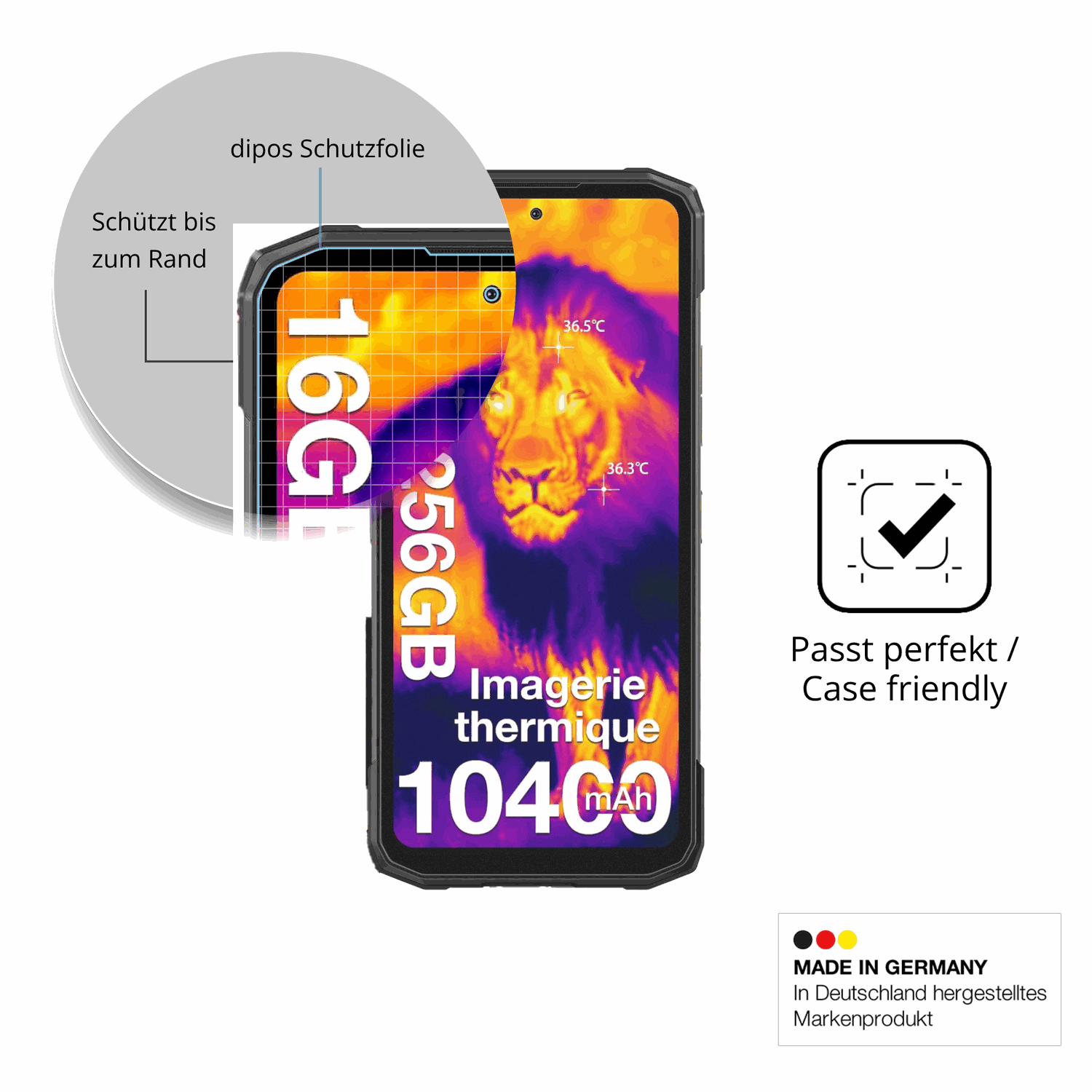Schutzglasfolie mit optimaler Passform, zur Verwendung mit Hüllen geeignet