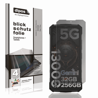 Blickschutzfolie von dipos passend für DOOGEE Fire 7 Pro, präziser Zuschnitt und blasenfrei montiert