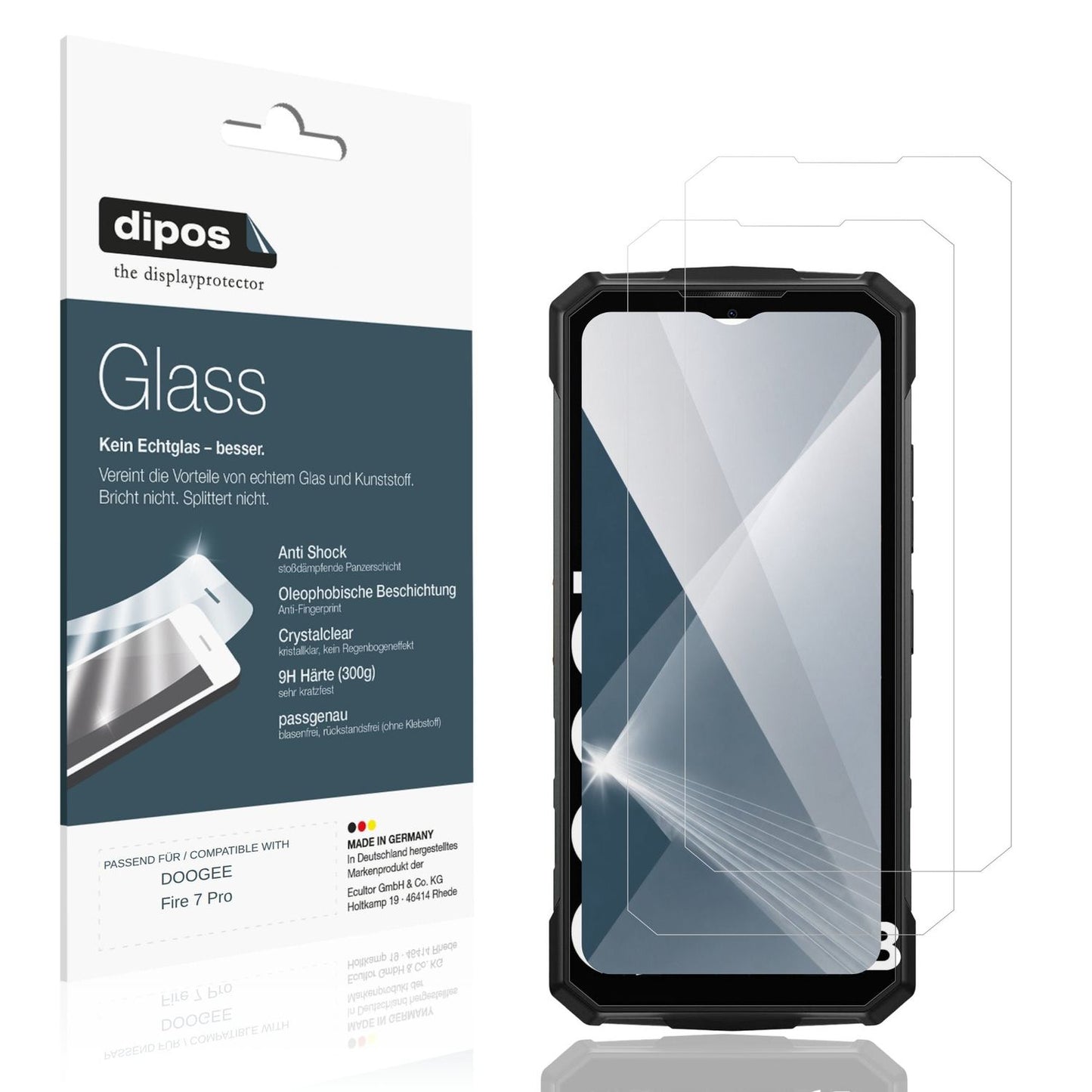 Klare Displayschutzfolie von dipos passend für DOOGEE Fire 7 Pro, 9H kratzfest und blasenfrei montiert