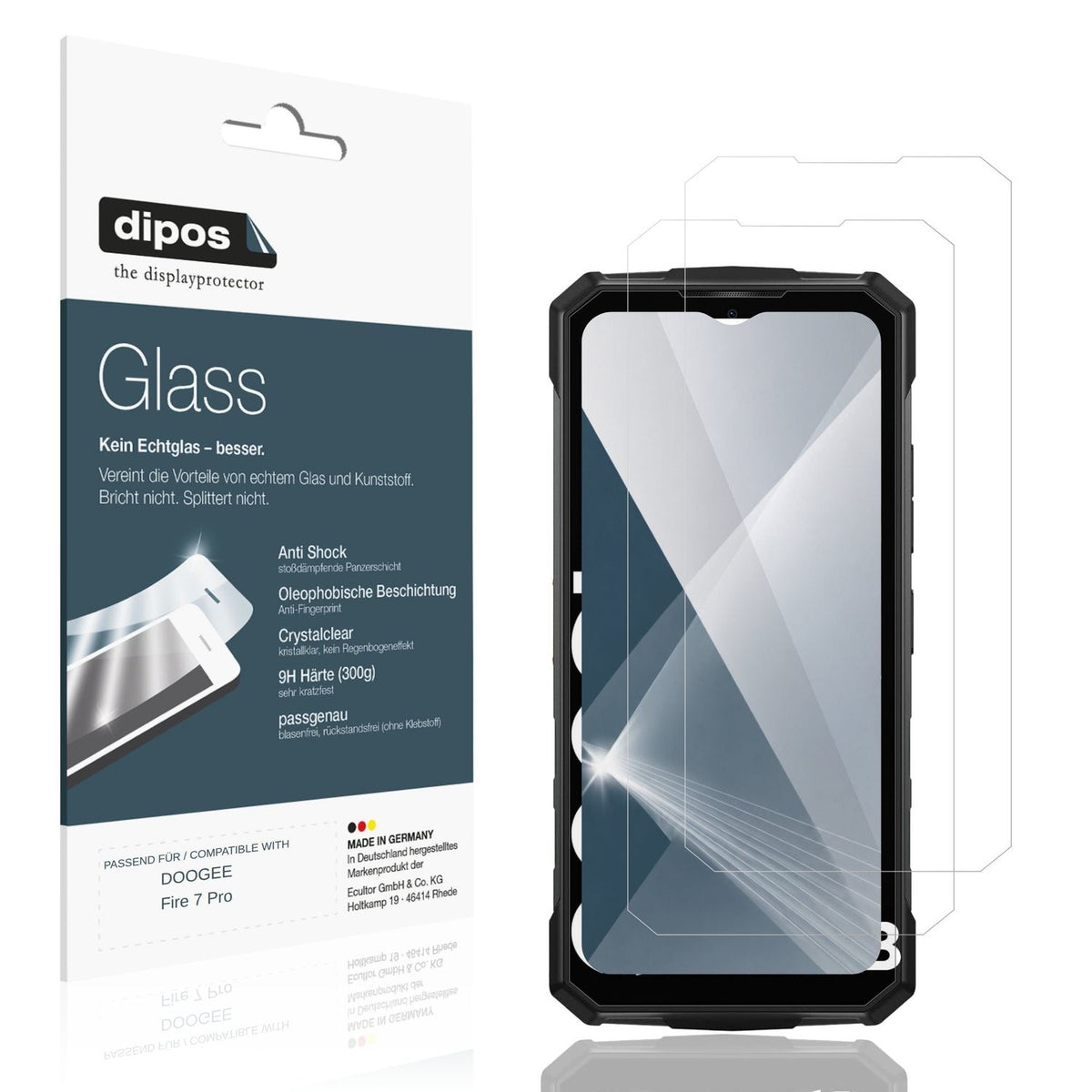 Klare Displayschutzfolie von dipos passend für DOOGEE Fire 7 Pro, 9H kratzfest und blasenfrei montiert