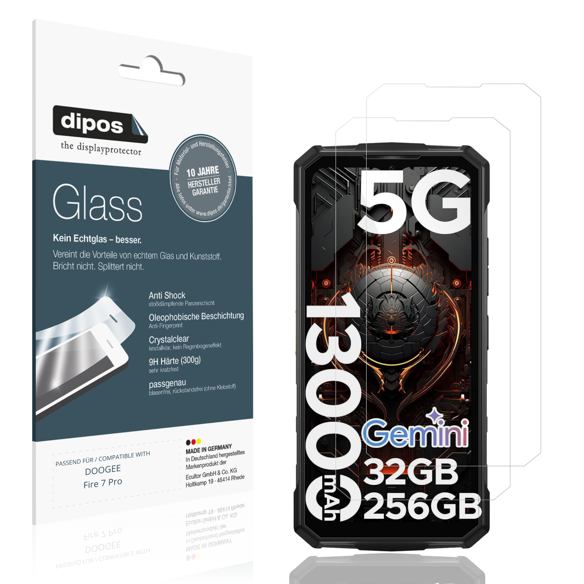 Klare Displayschutzfolie von dipos passend für DOOGEE Fire 7 Pro, 9H kratzfest und blasenfrei montiert