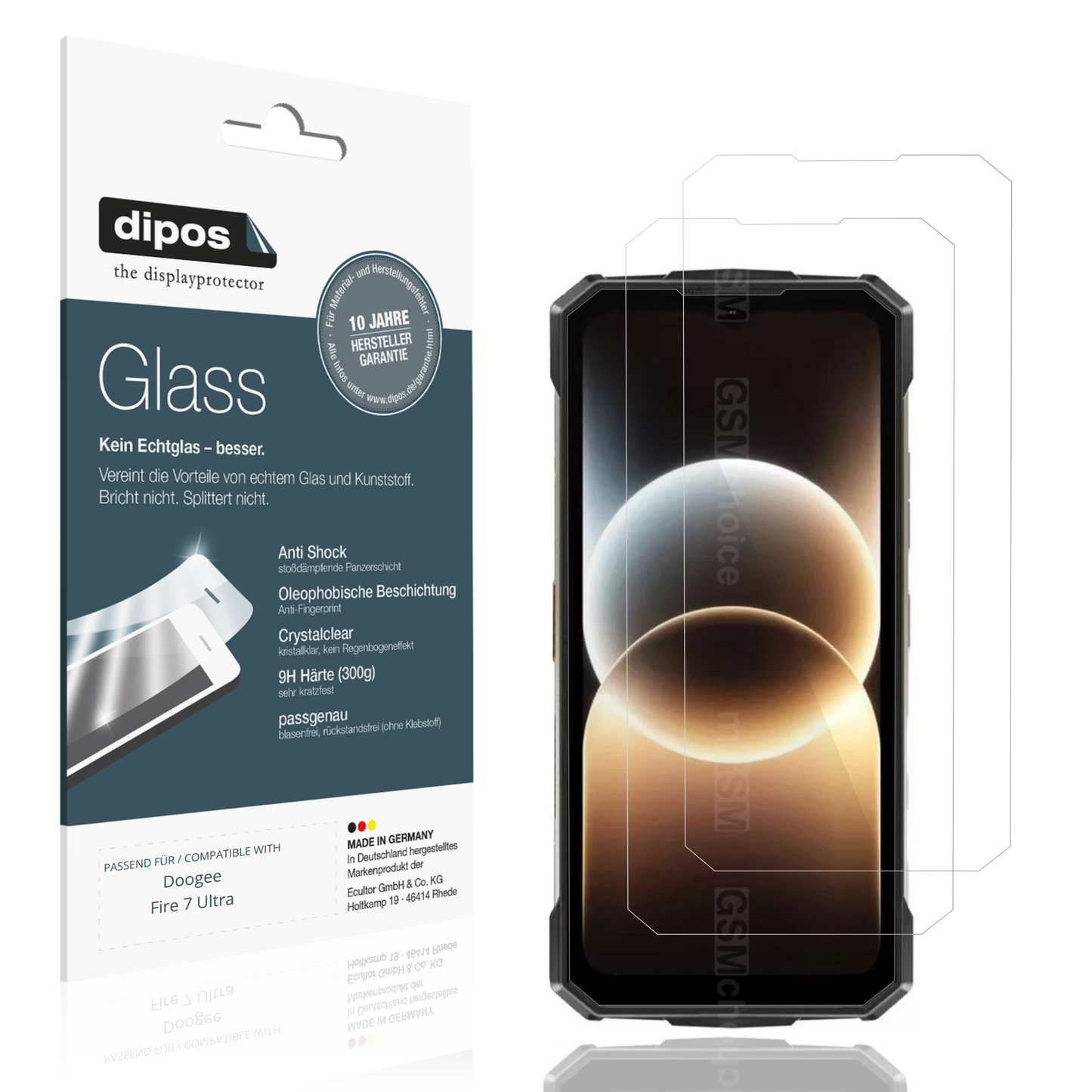 Klare Displayschutzfolie von dipos passend für Doogee Fire 7 Ultra, 9H kratzfest und blasenfrei montiert