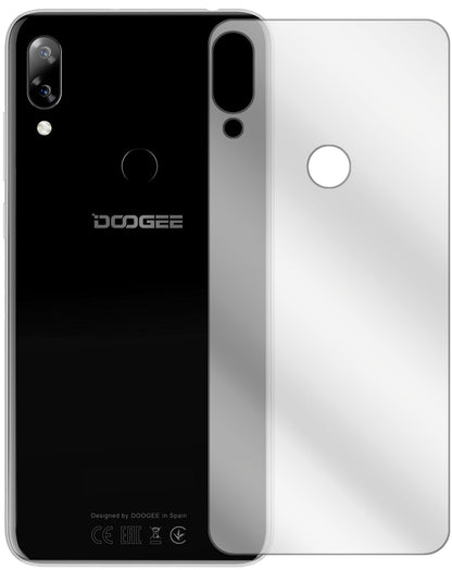 DoogeeN10 Rückseite mit aufgebrachter dipos Displayschutzfolie, glasklare Darstellung ohne Einschränkungen