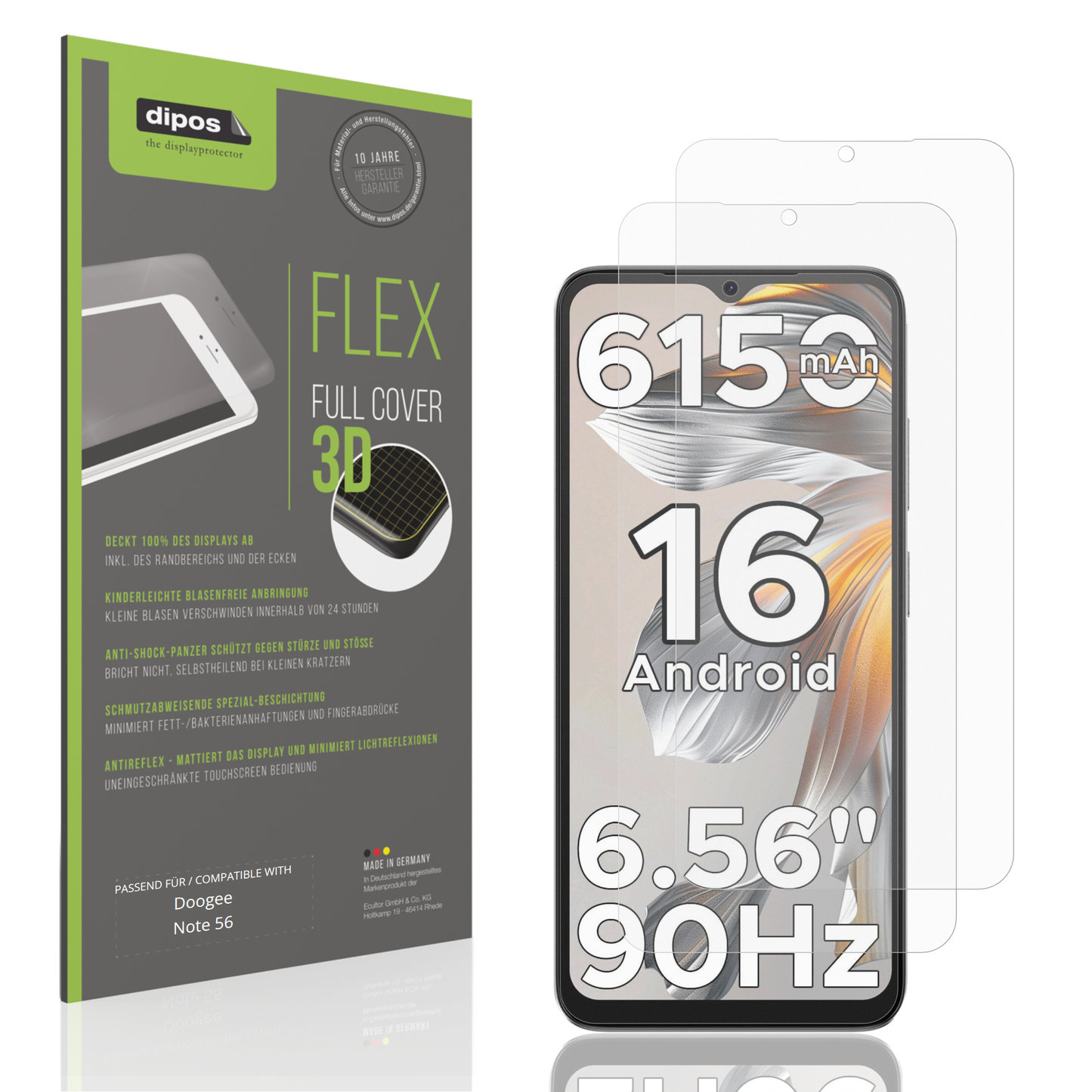 2x Full Cover Schutzfolie matt für Doogee Note 56