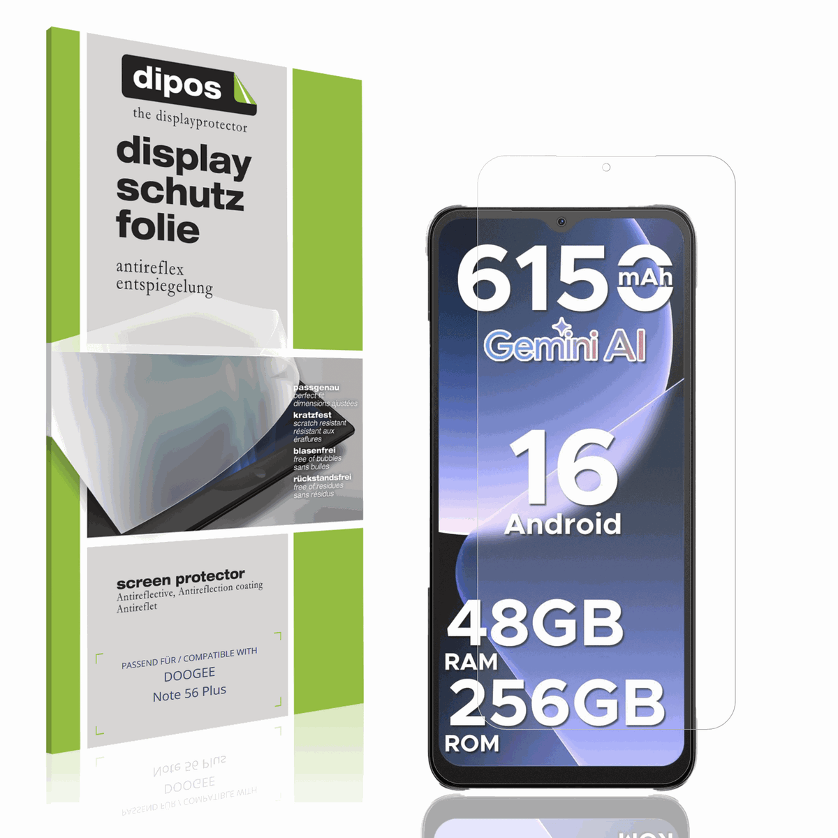 Matte Displayschutzfolie von dipos passend für DOOGEE Note 56 Plus, präziser Zuschnitt und blasenfrei montiert