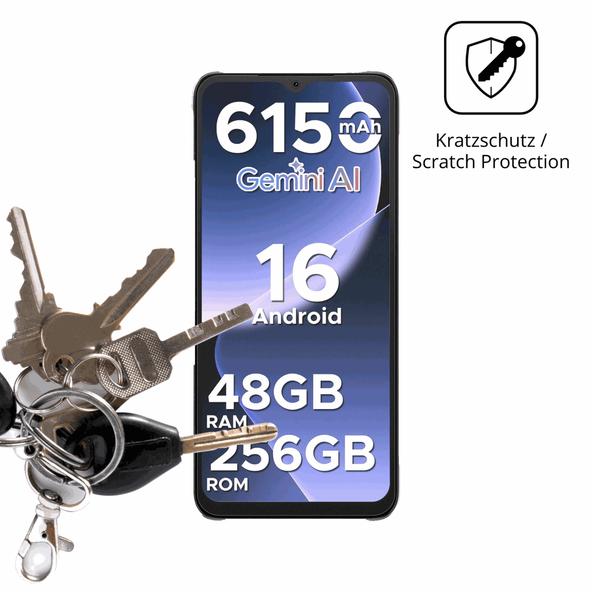 Schutz gegen Kratzer auf dem DOOGEE Note 56 Plus Glas durch Schlüssel oder Ähnliches