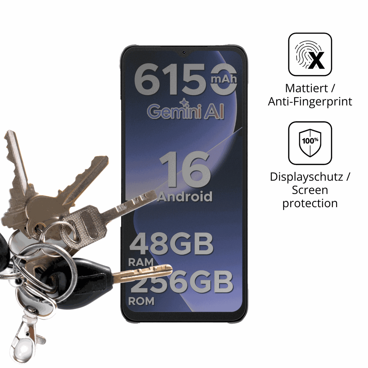 dipos Displayschutz für DOOGEE Note 56 Plus, mattierte Oberfläche, Blickschutzfilter und perfekter Passform
