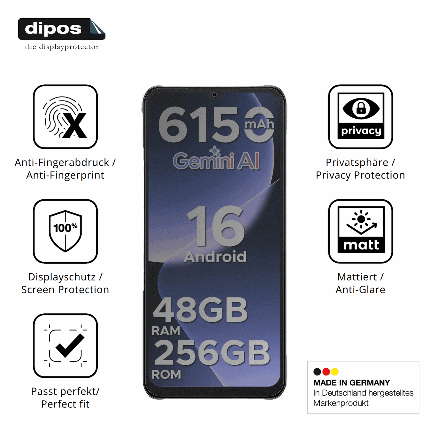 Privatsphäre-Schutz durch Sichtschutz-Folie passend zugeschnitten für DOOGEE Note 56 Plus