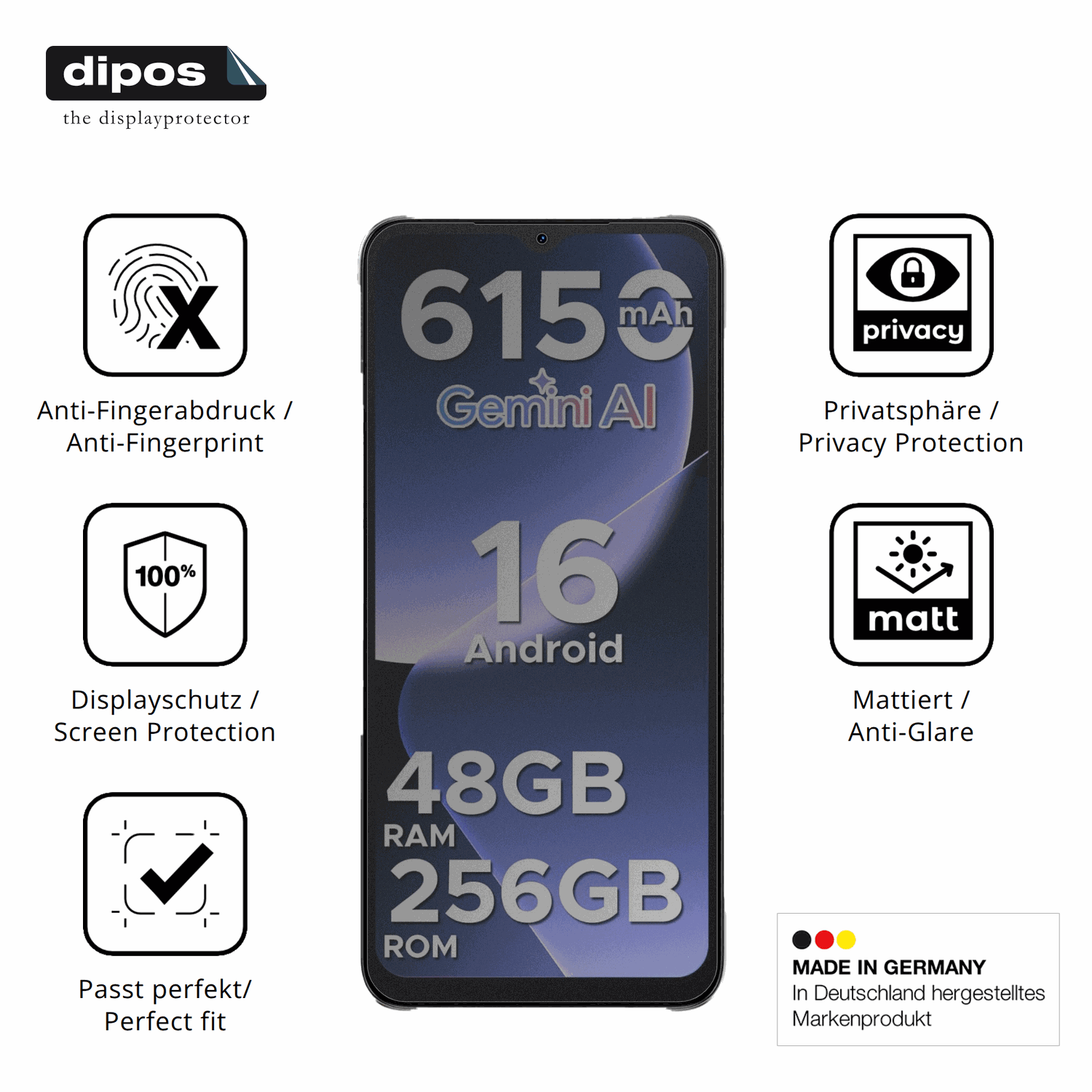 Privatsphäre-Schutz durch Sichtschutz-Folie passend zugeschnitten für DOOGEE Note 56 Plus