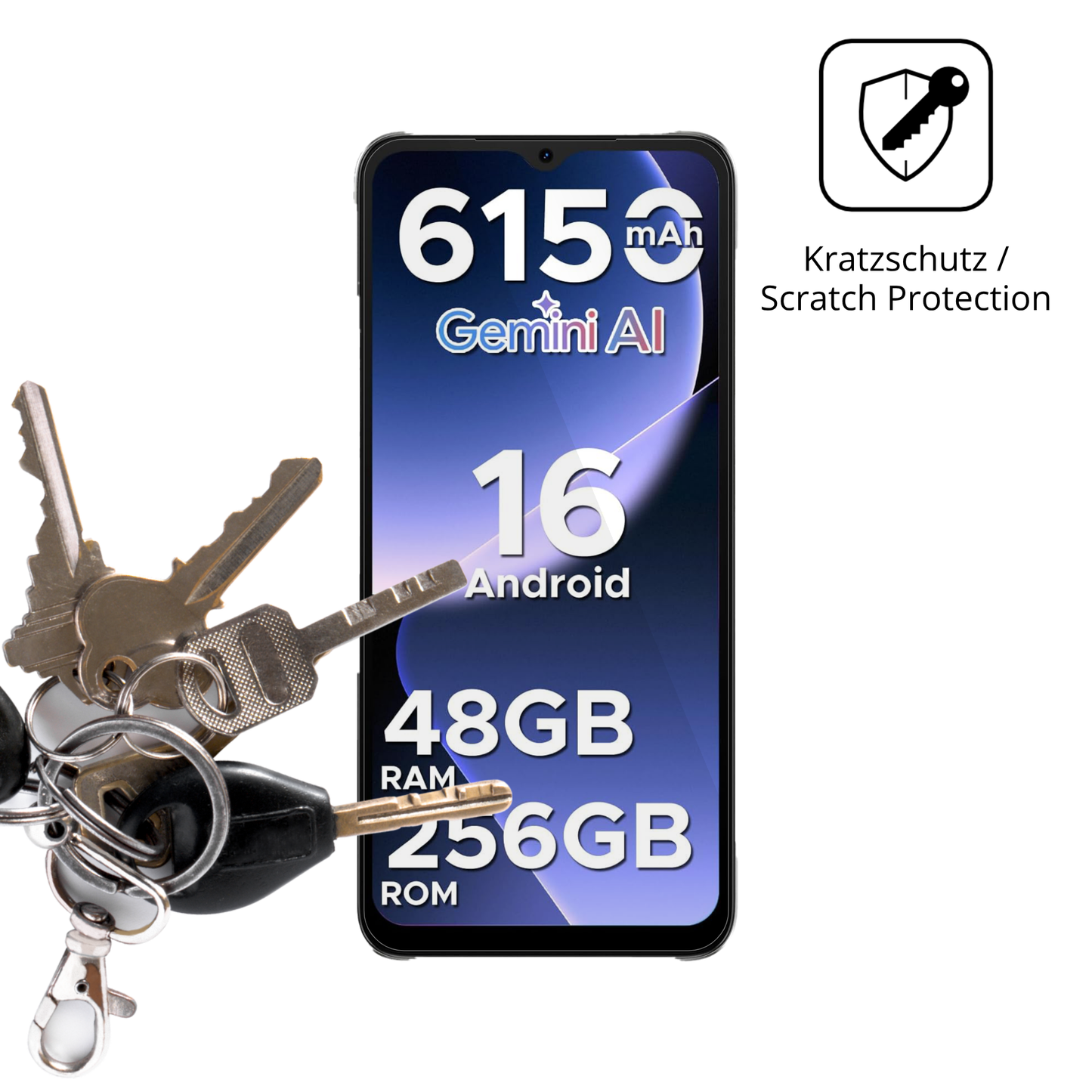 Schutz gegen Kratzer auf dem DOOGEE Note 56 Plus Glas durch Schlüssel oder Ähnliches