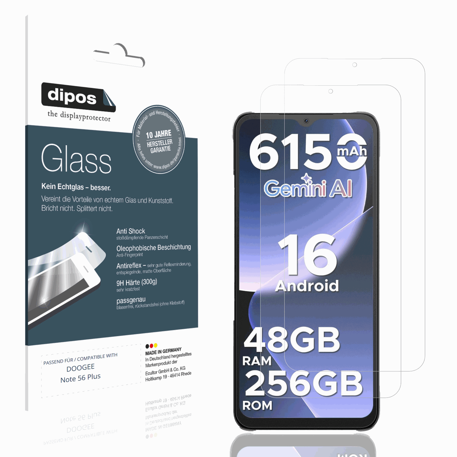 Matte Displayschutzfolie von dipos passend für DOOGEE Note 56 Plus, 9H kratzfest und blasenfrei montiert