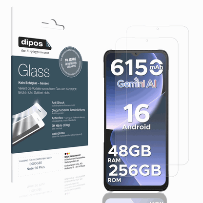 Matte Displayschutzfolie von dipos passend für DOOGEE Note 56 Plus, 9H kratzfest und blasenfrei montiert
