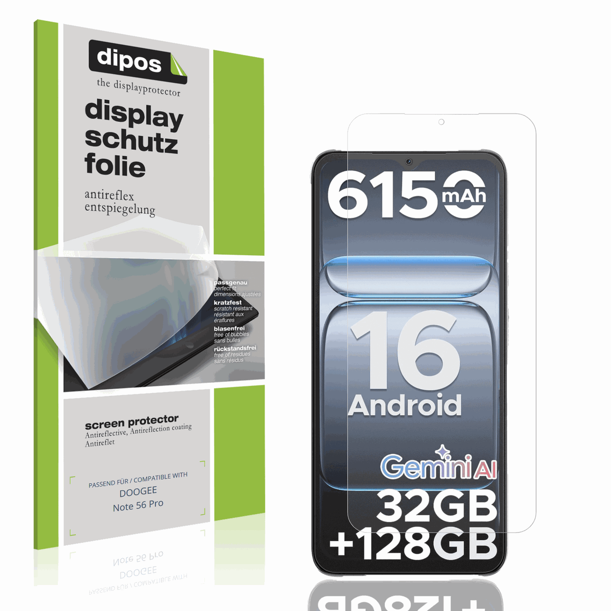 Matte Displayschutzfolie von dipos passend für DOOGEE Note 56 Pro, präziser Zuschnitt und blasenfrei montiert