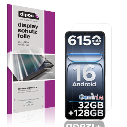 Klare Displayschutzfolie von dipos passend für DOOGEE Note 56 Pro, präziser Zuschnitt und blasenfrei montiert