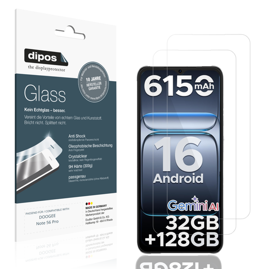 Klare Displayschutzfolie von dipos passend für DOOGEE Note 56 Pro, 9H kratzfest und blasenfrei montiert