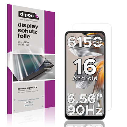 Klare Displayschutzfolie von dipos passend für DOOGEE Note 56X, präziser Zuschnitt und blasenfrei montiert