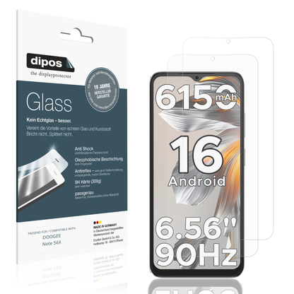 Matte Displayschutzfolie von dipos passend für DOOGEE Note 56X, 9H kratzfest und blasenfrei montiert