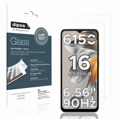 Klare Displayschutzfolie von dipos passend für DOOGEE Note 56X, 9H kratzfest und blasenfrei montiert