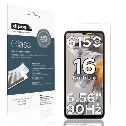 Klare Displayschutzfolie von dipos passend für DOOGEE Note 56X, 9H kratzfest und blasenfrei montiert