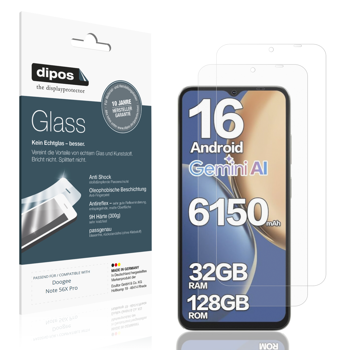 Matte Displayschutzfolie von dipos passend für Doogee Note 56X Pro, 9H kratzfest und blasenfrei montiert