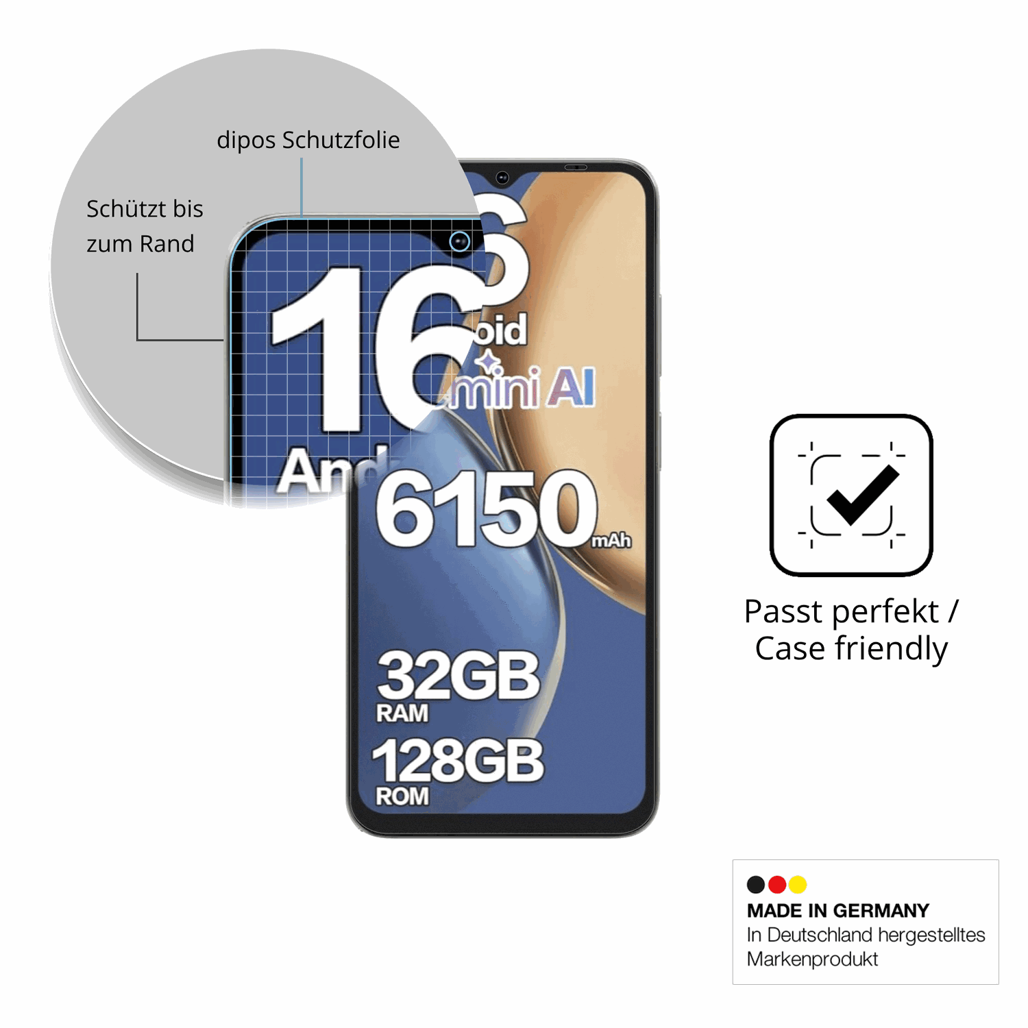 Schutzglasfolie mit optimaler Passform, zur Verwendung mit Hüllen geeignet