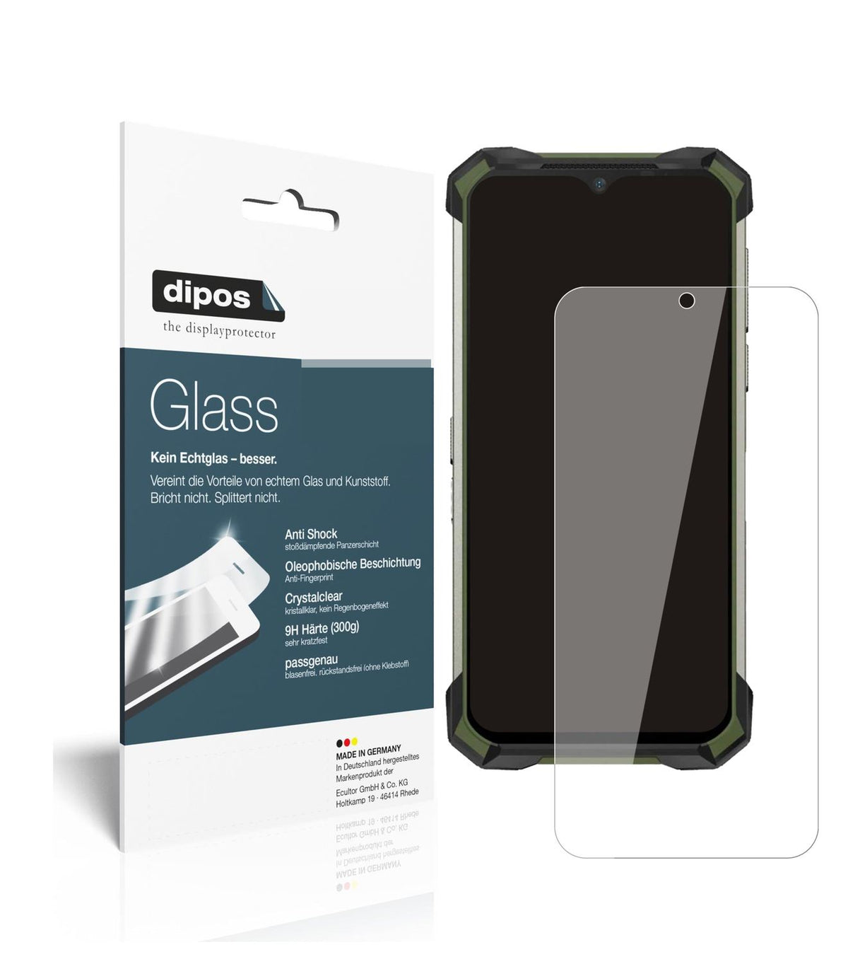 Klare Displayschutzfolie von dipos passend für Doogee S88 Plus, 9H kratzfest und blasenfrei montiert