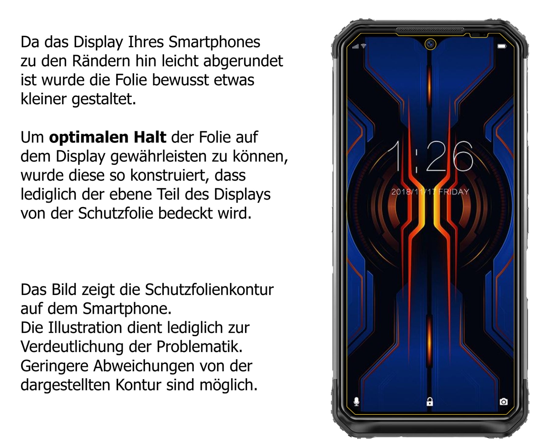Schutzfolie mit optimaler Passform, zur Verwendung mit Hüllen geeignet