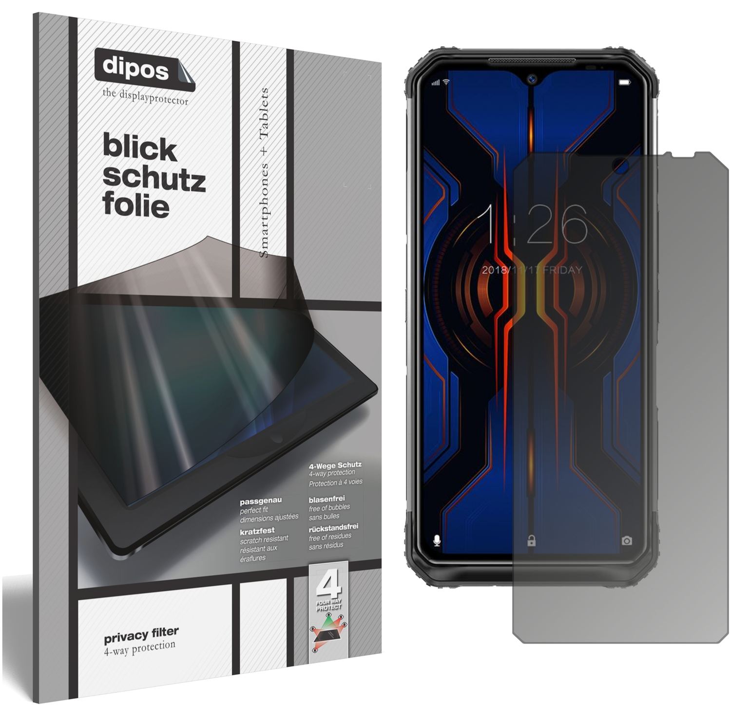Blickschutzfolie von dipos passend für Doogee S95 Pro, präziser Zuschnitt und blasenfrei montiert