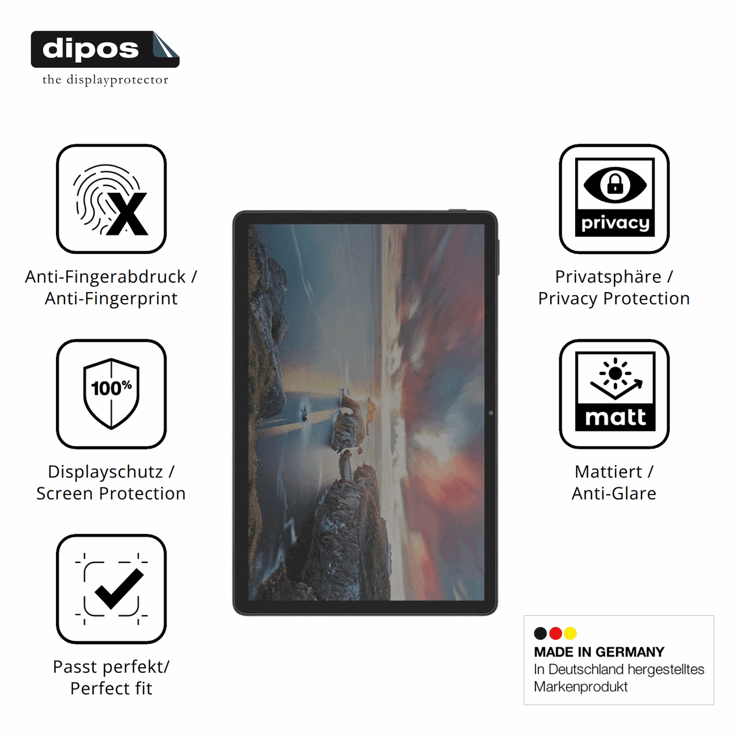 Privatsphäre-Schutz durch Sichtschutz-Folie passend zugeschnitten für DOOGEE Tab A9 Pro