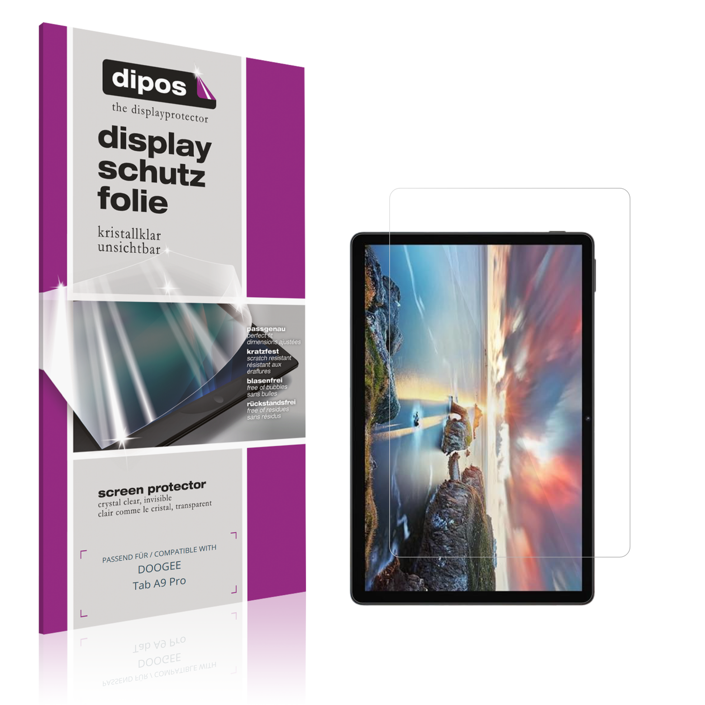 Klare Displayschutzfolie von dipos passend für DOOGEE Tab A9 Pro, präziser Zuschnitt und blasenfrei montiert