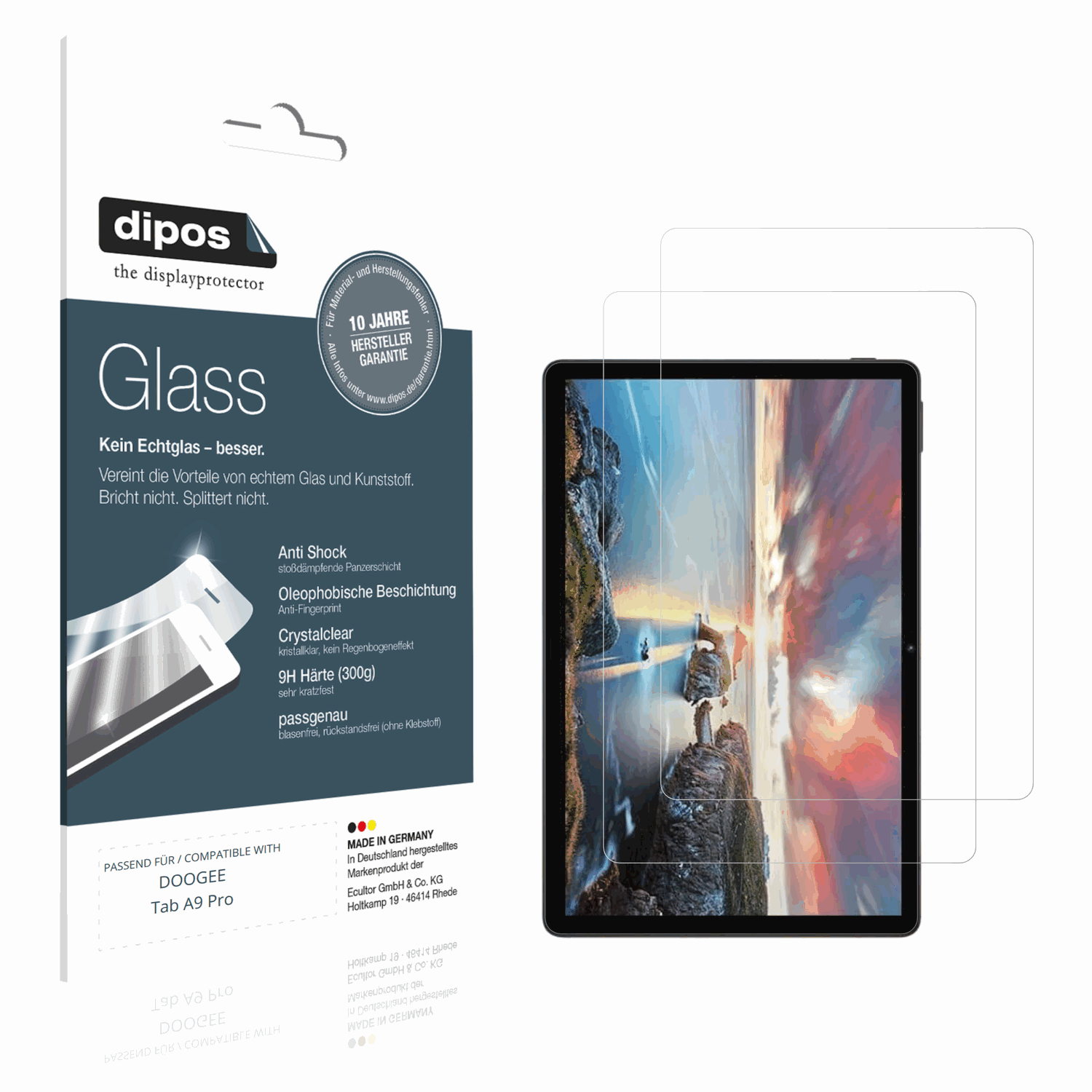 Klare Displayschutzfolie von dipos passend für DOOGEE Tab A9 Pro, 9H kratzfest und blasenfrei montiert