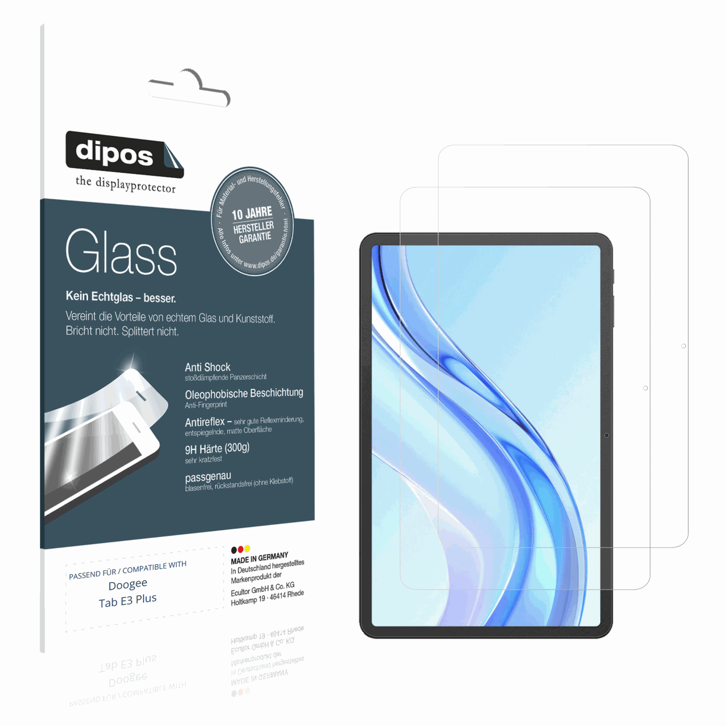 Matte Displayschutzfolie von dipos passend für Doogee Tab E3 Plus, 9H kratzfest und blasenfrei montiert