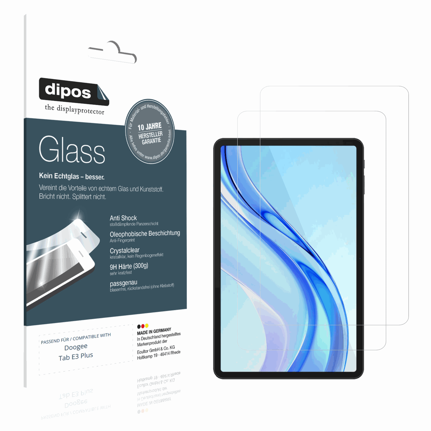 Klare Displayschutzfolie von dipos passend für Doogee Tab E3 Plus, 9H kratzfest und blasenfrei montiert