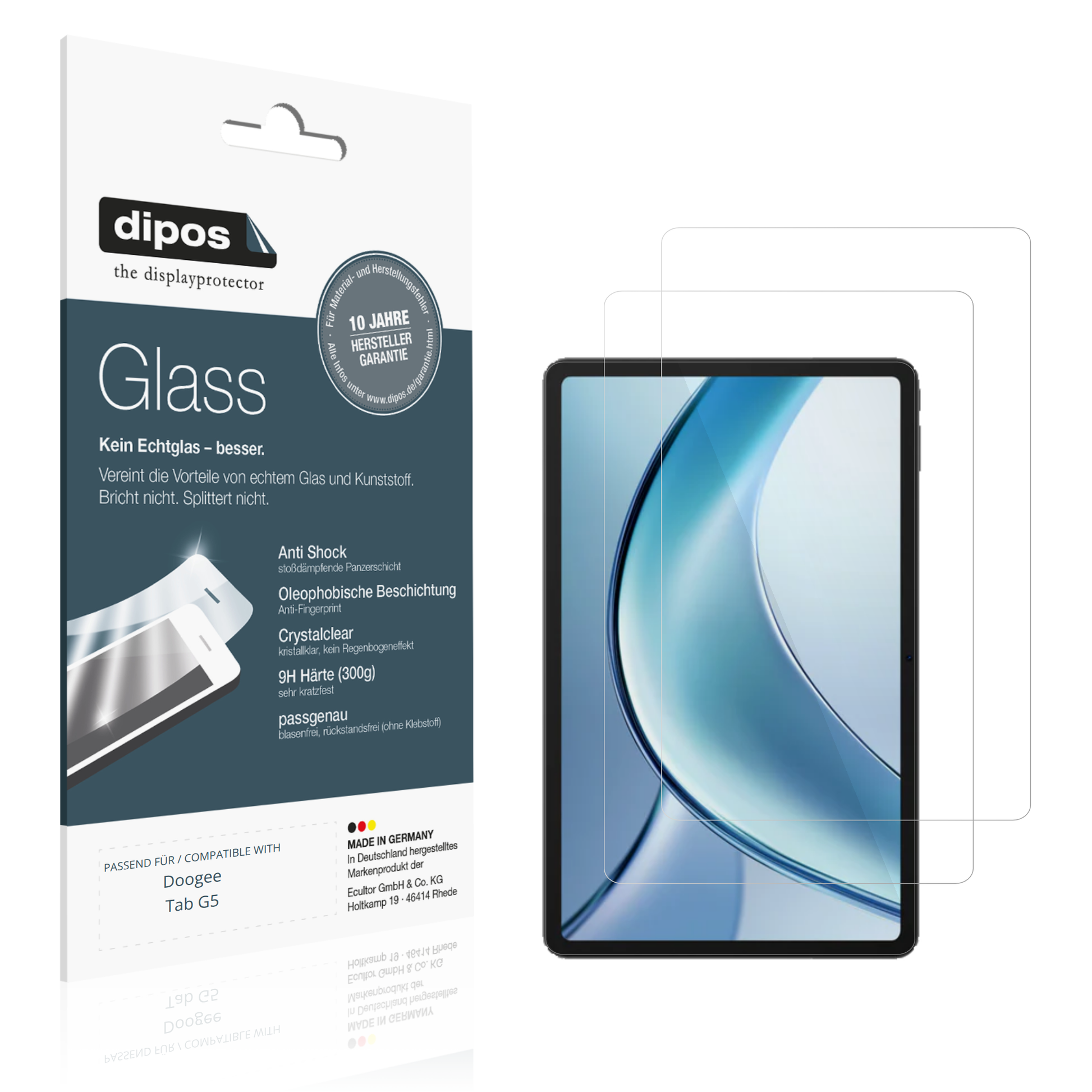 Klare Displayschutzfolie von dipos passend für Doogee Tab G5, 9H kratzfest und blasenfrei montiert