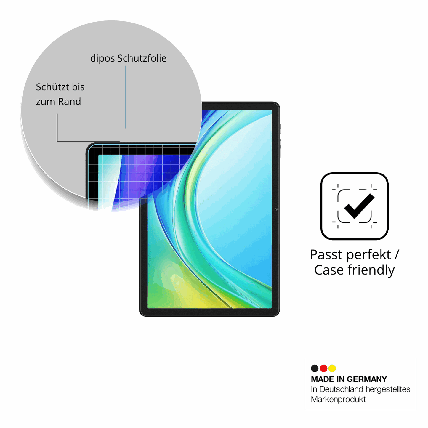 Schutzglasfolie mit optimaler Passform, zur Verwendung mit Hüllen geeignet