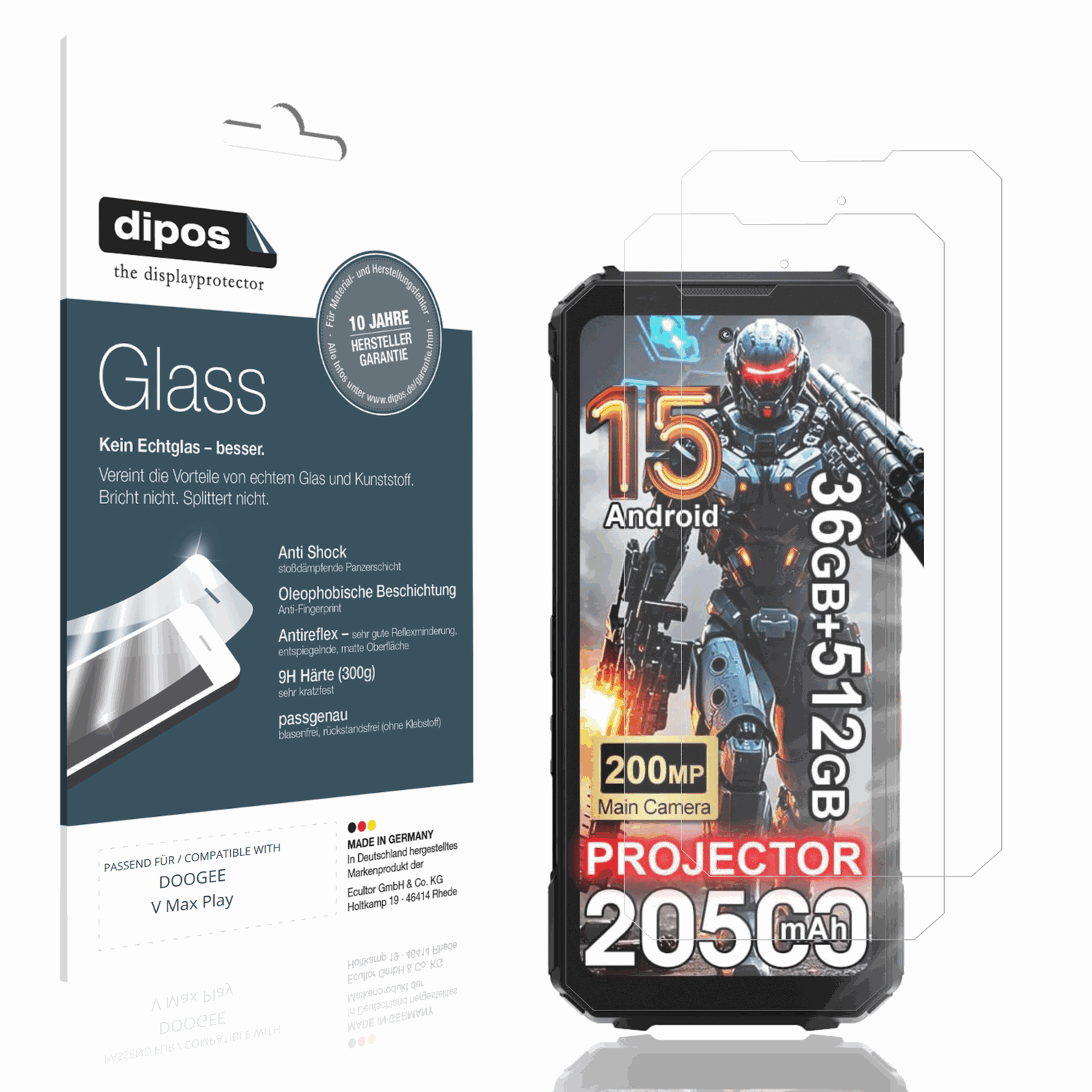 Matte Displayschutzfolie von dipos passend für DOOGEE V Max Play, 9H kratzfest und blasenfrei montiert