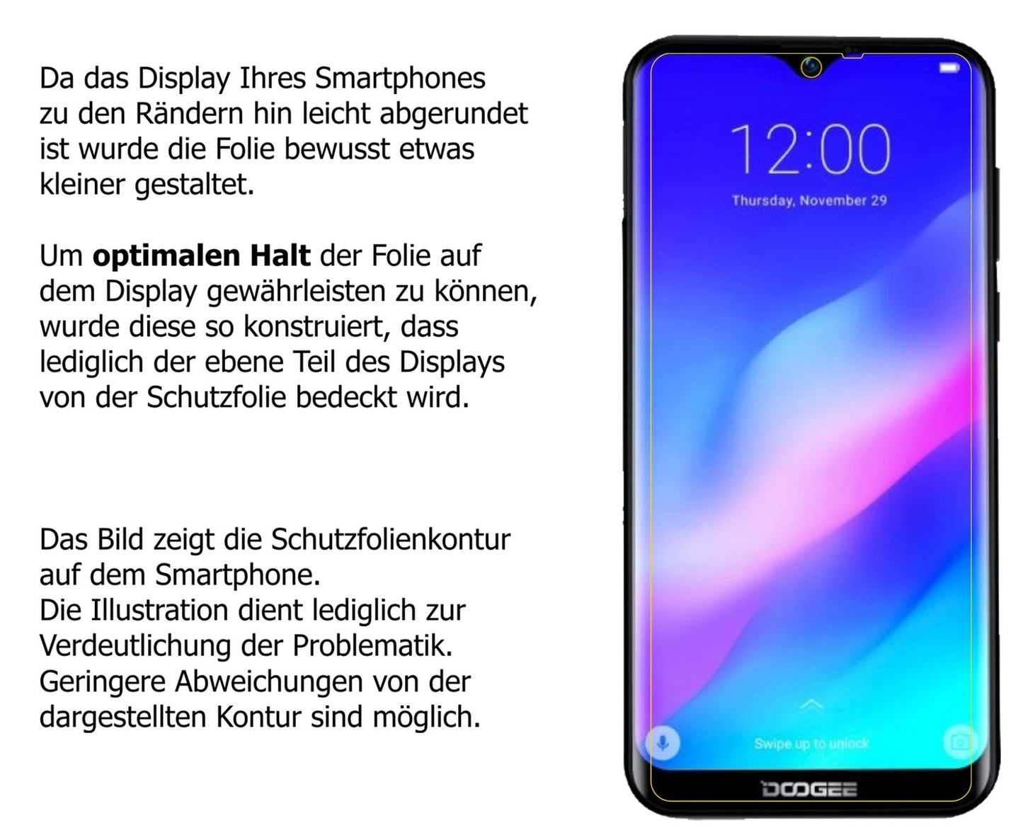 Dünne und klare Folie passend zugeschnitten für Doogee Y8 Plus (2019)