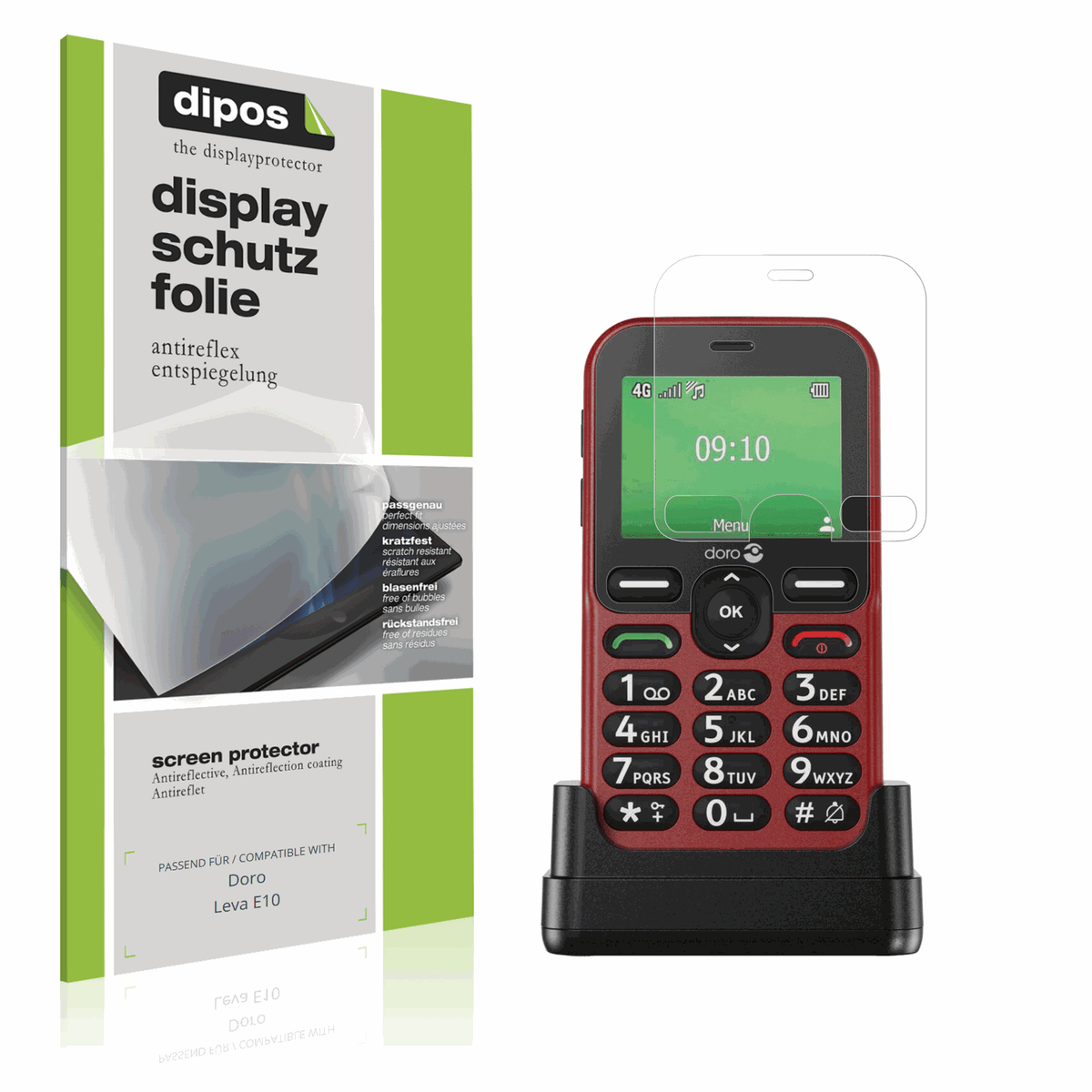 Matte Displayschutzfolie von dipos passend für Doro Leva E10, präziser Zuschnitt und blasenfrei montiert