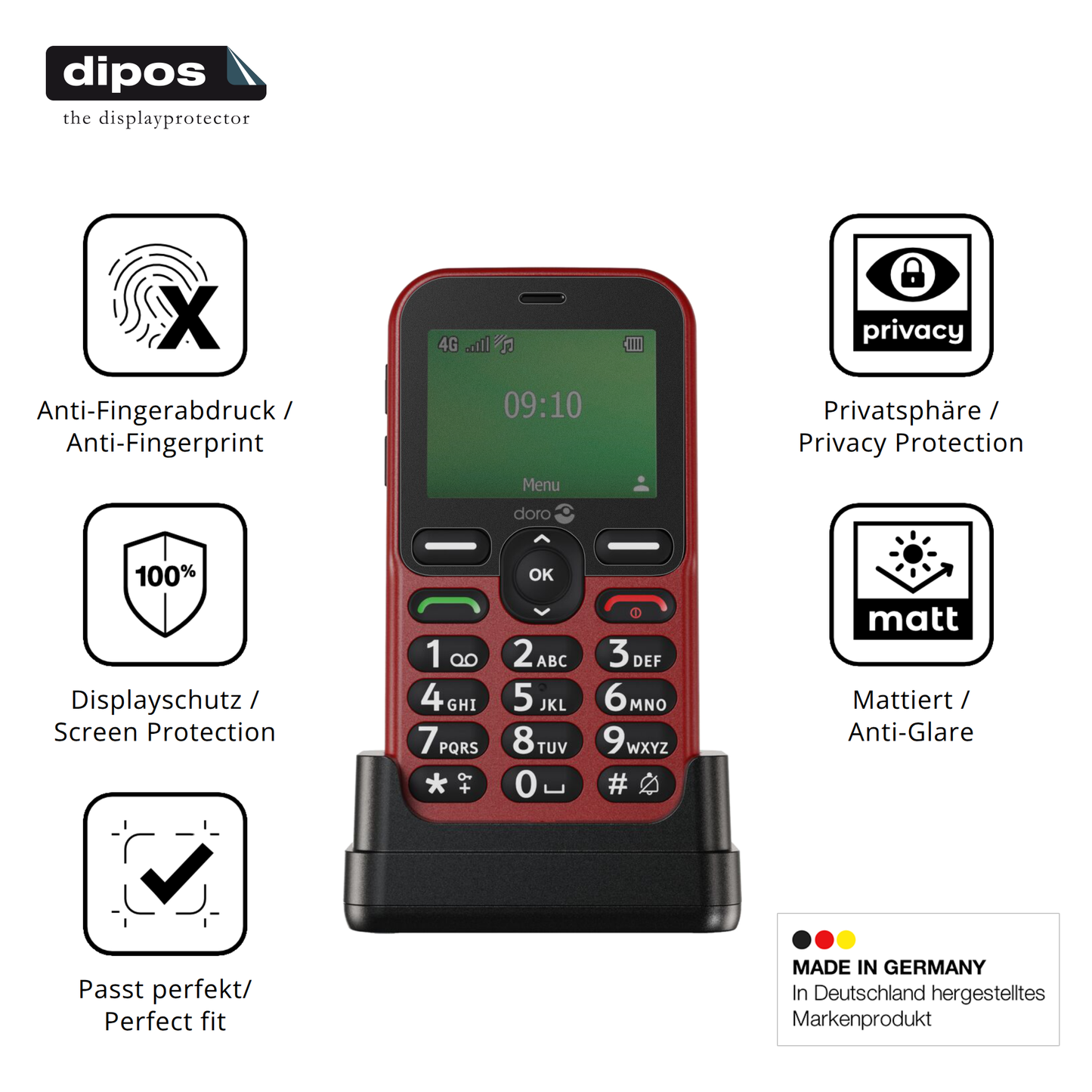 Privatsphäre-Schutz durch Sichtschutz-Folie passend zugeschnitten für Doro Leva E10