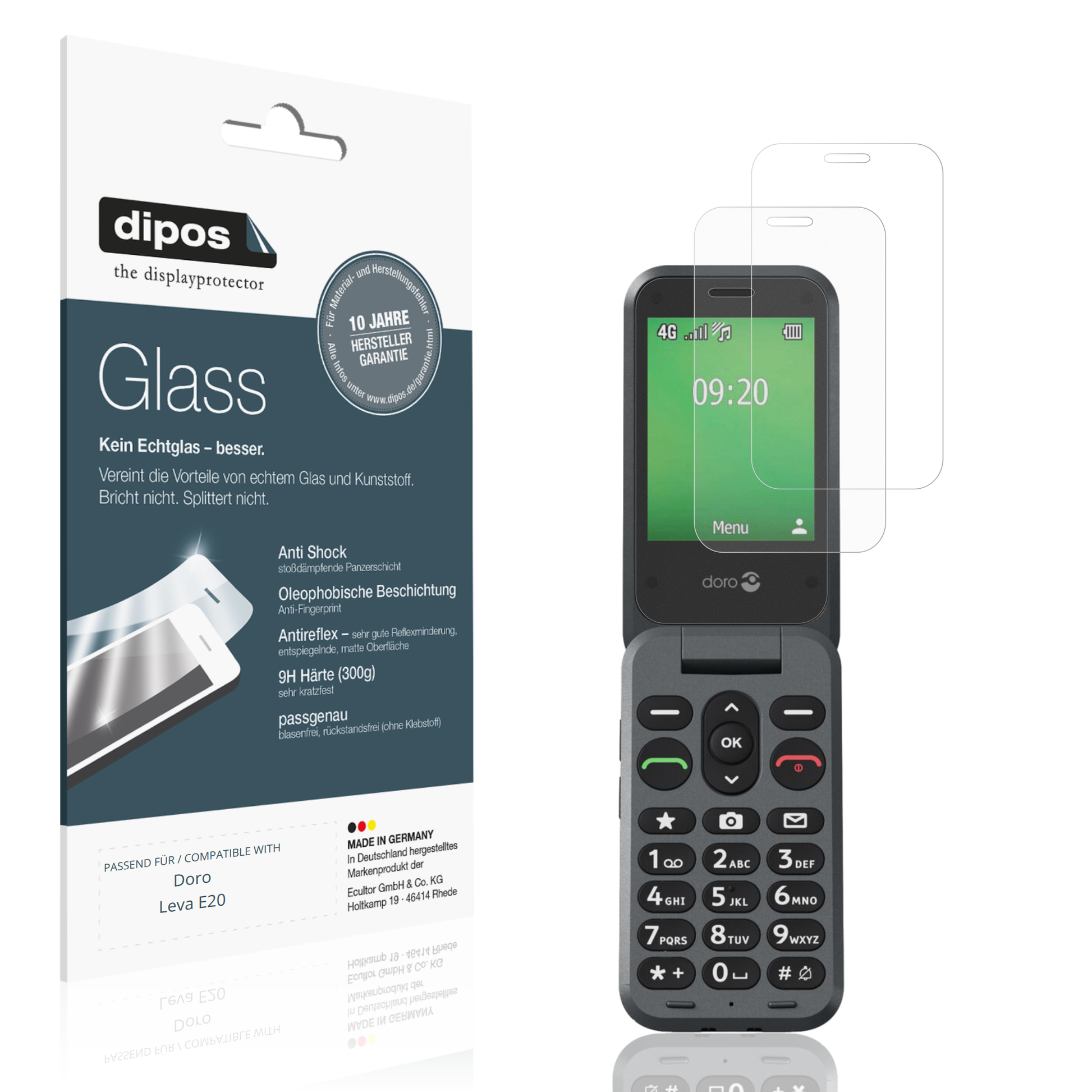 Matte Displayschutzfolie von dipos passend für Doro Leva E20, 9H kratzfest und blasenfrei montiert