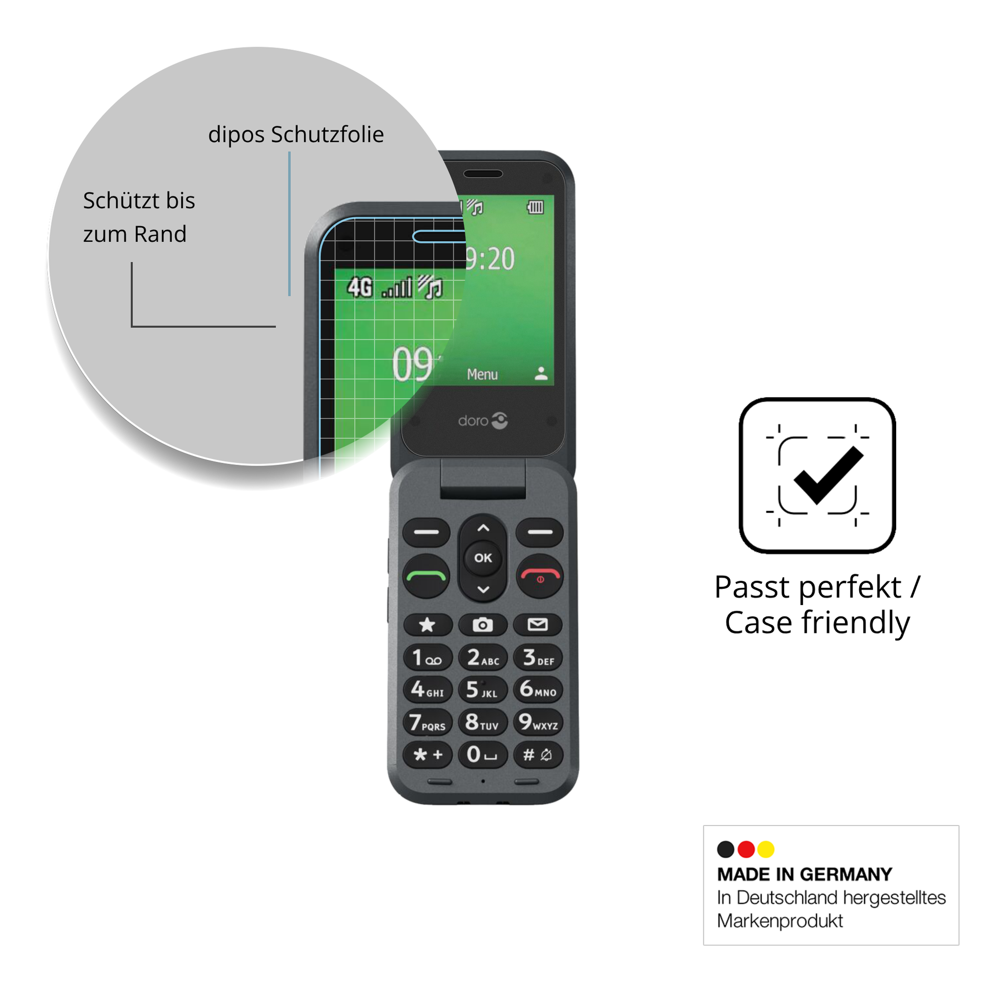 Schutzglasfolie mit optimaler Passform, zur Verwendung mit Hüllen geeignet