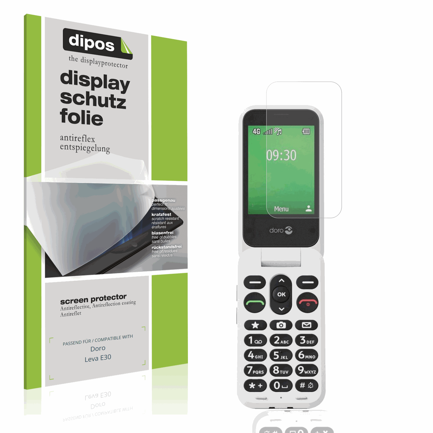 Matte Displayschutzfolie von dipos passend für Doro Leva E30, präziser Zuschnitt und blasenfrei montiert