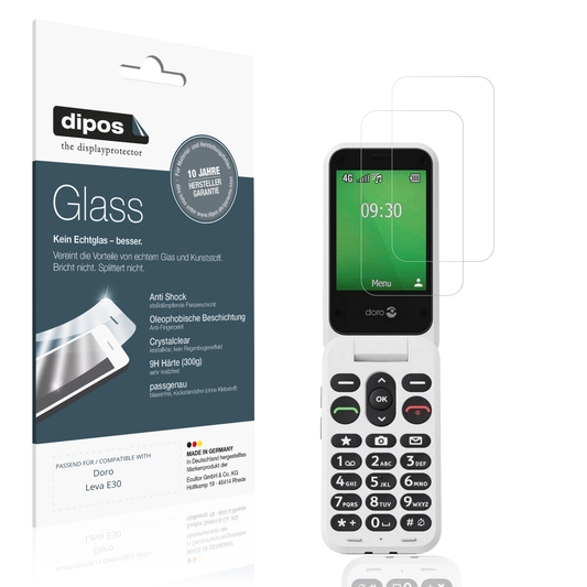 Klare Displayschutzfolie von dipos passend für Doro Leva E30, 9H kratzfest und blasenfrei montiert